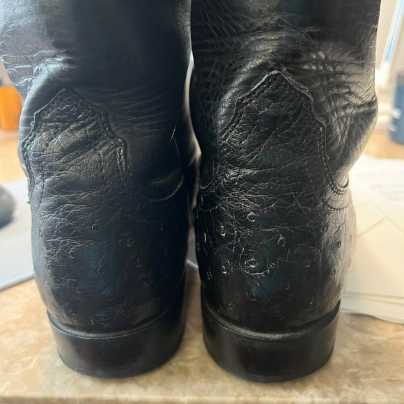 Vintage Lucchese 2000 Hand Made Black Ostrich Dress Roper Boot - Picture 4 of 12